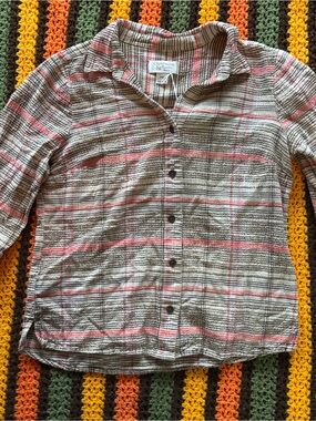 Vintage Christopher & Banks Red and Tan Plaid Button-Down Shirt